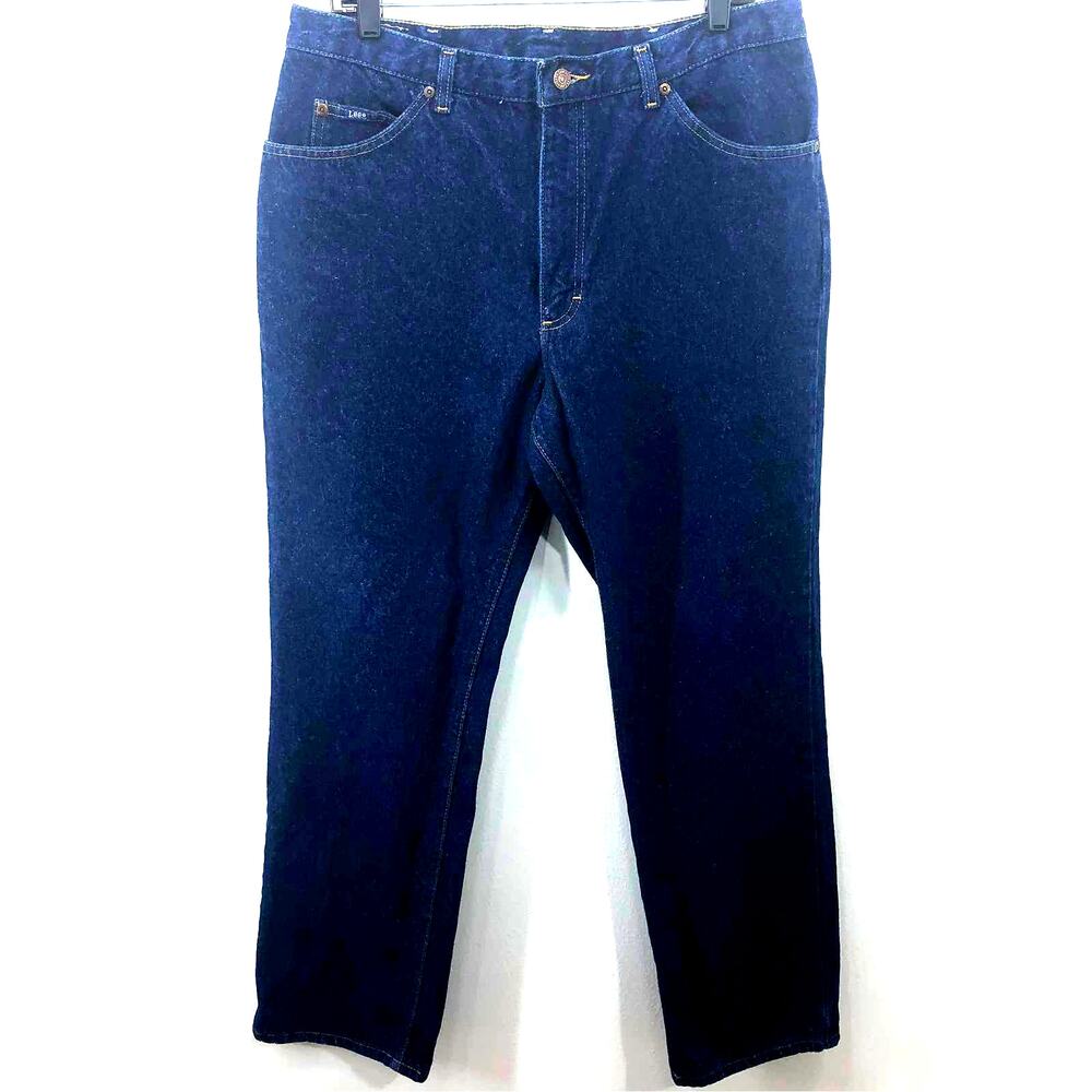 Vintage 1980's Men's LEE Jeans Reg Fit Straight Leg Size 38x30 Dark Wash RN34783
